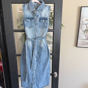 Miou Muse long denim button down dress